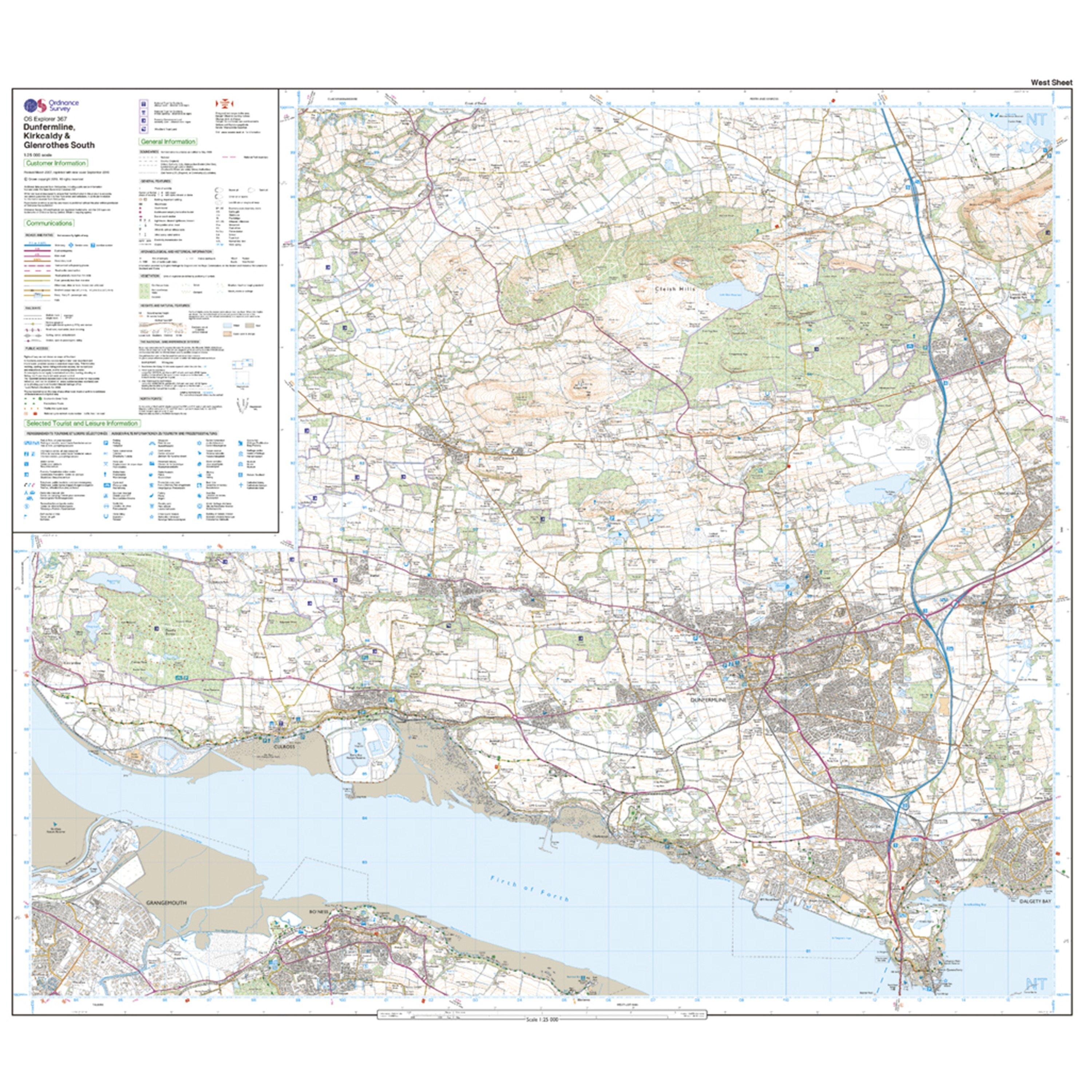 Explorer 367 Dunfermline, Kirkcaldy & Glenrothes South Map With Digital Version