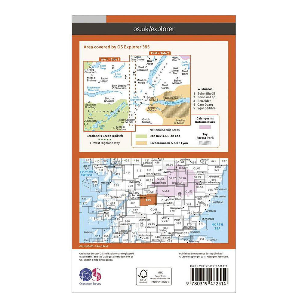 Explorer Active 385 Rannoch Moor & Ben Alder Map With Digital Version