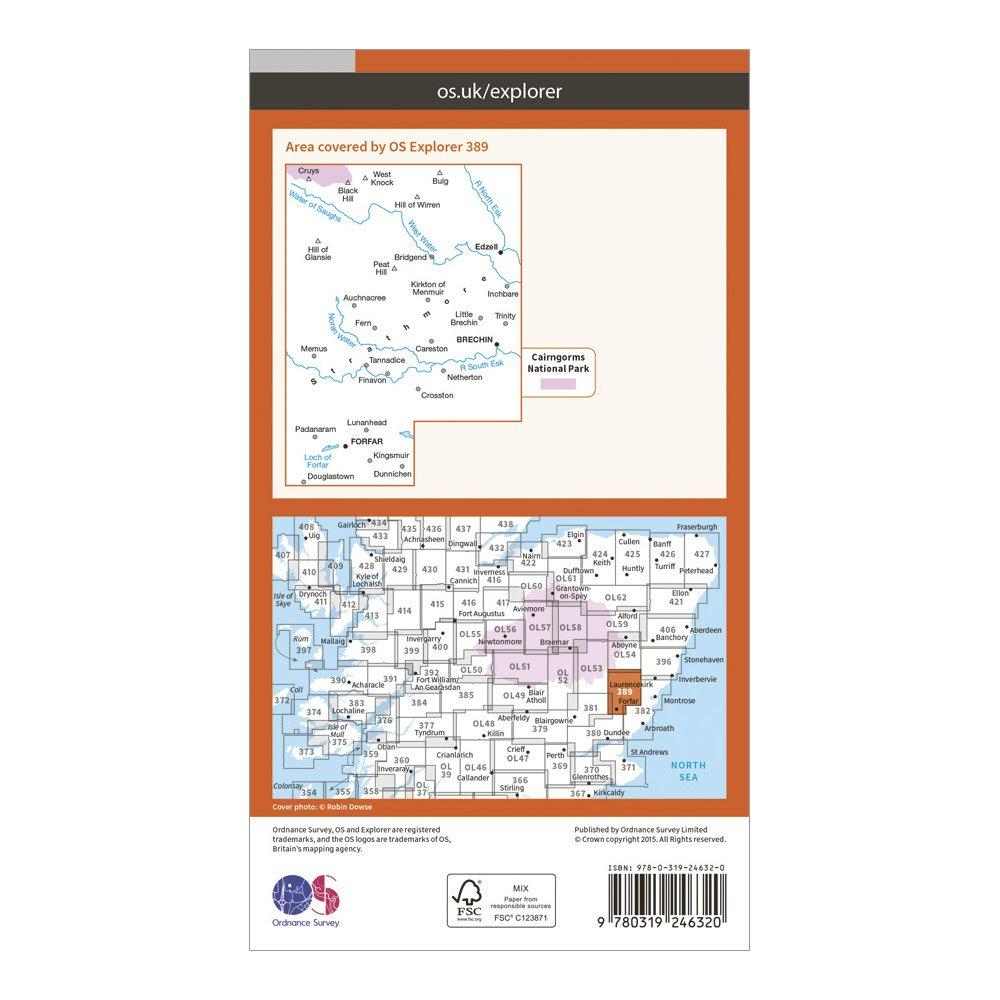 Explorer 389 Forfar, Brechin & Edzell Map With Digital Version