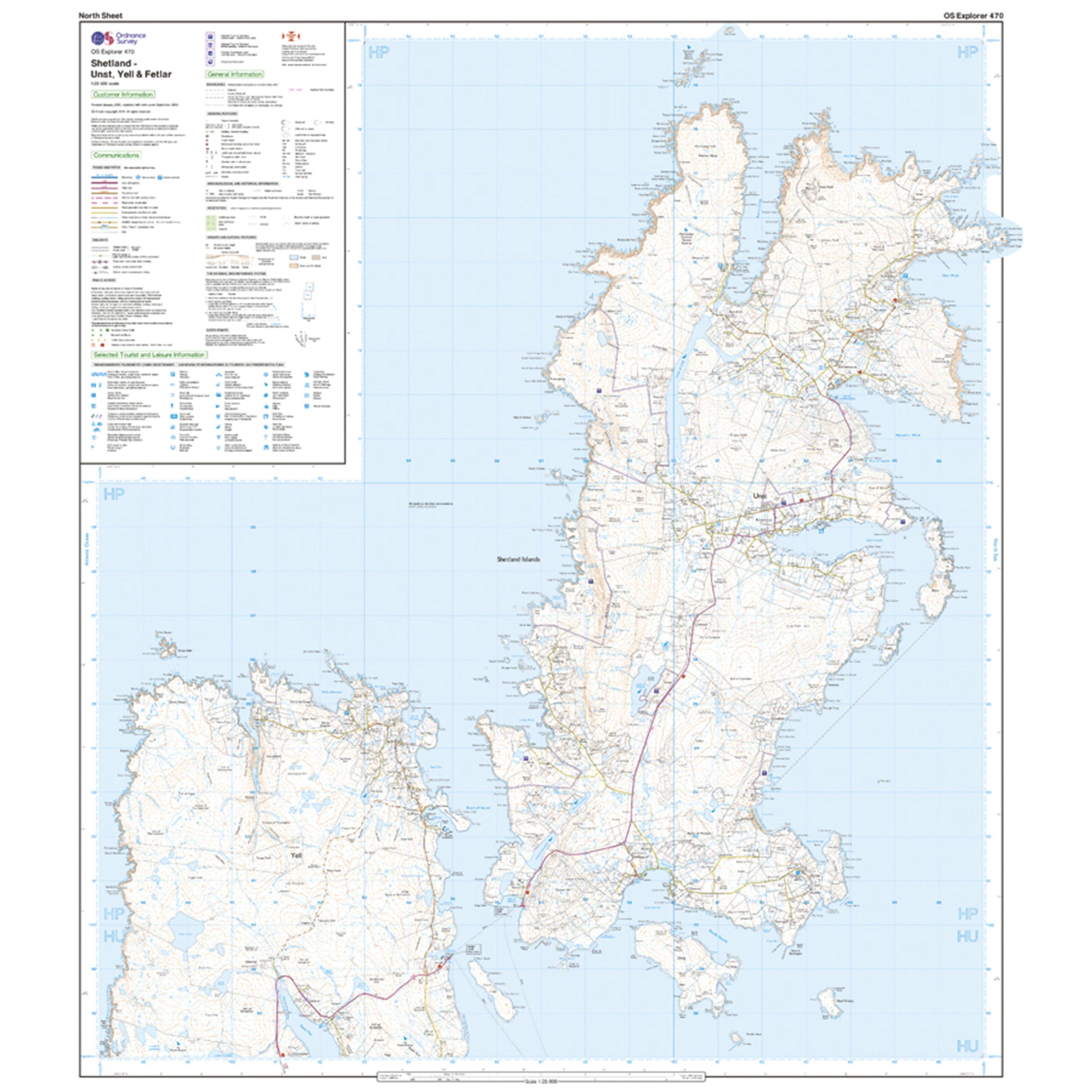 Explorer Active 470 Shetland - Unst, Yell & Fetlar Map With Digital Version