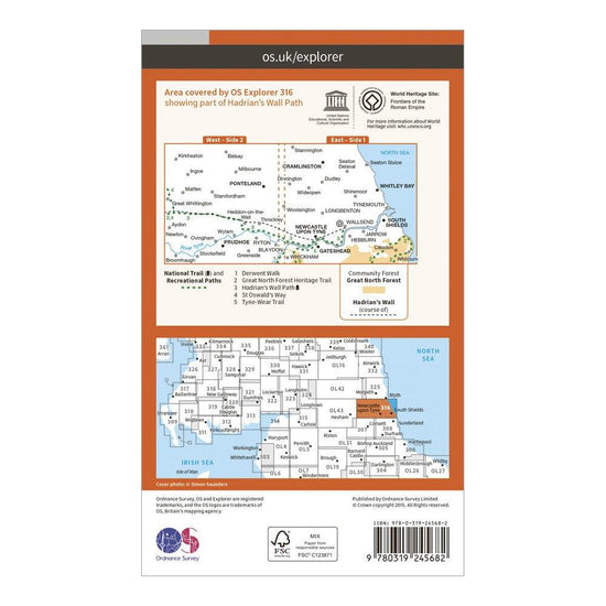 Explorer 316 Newcastle upon Tyne Map With Digital Version