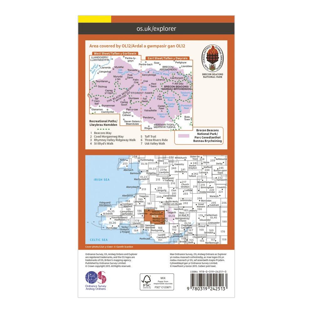 Explorer OL 12 Brecon Beacons National Park - Western & Central Areas Map