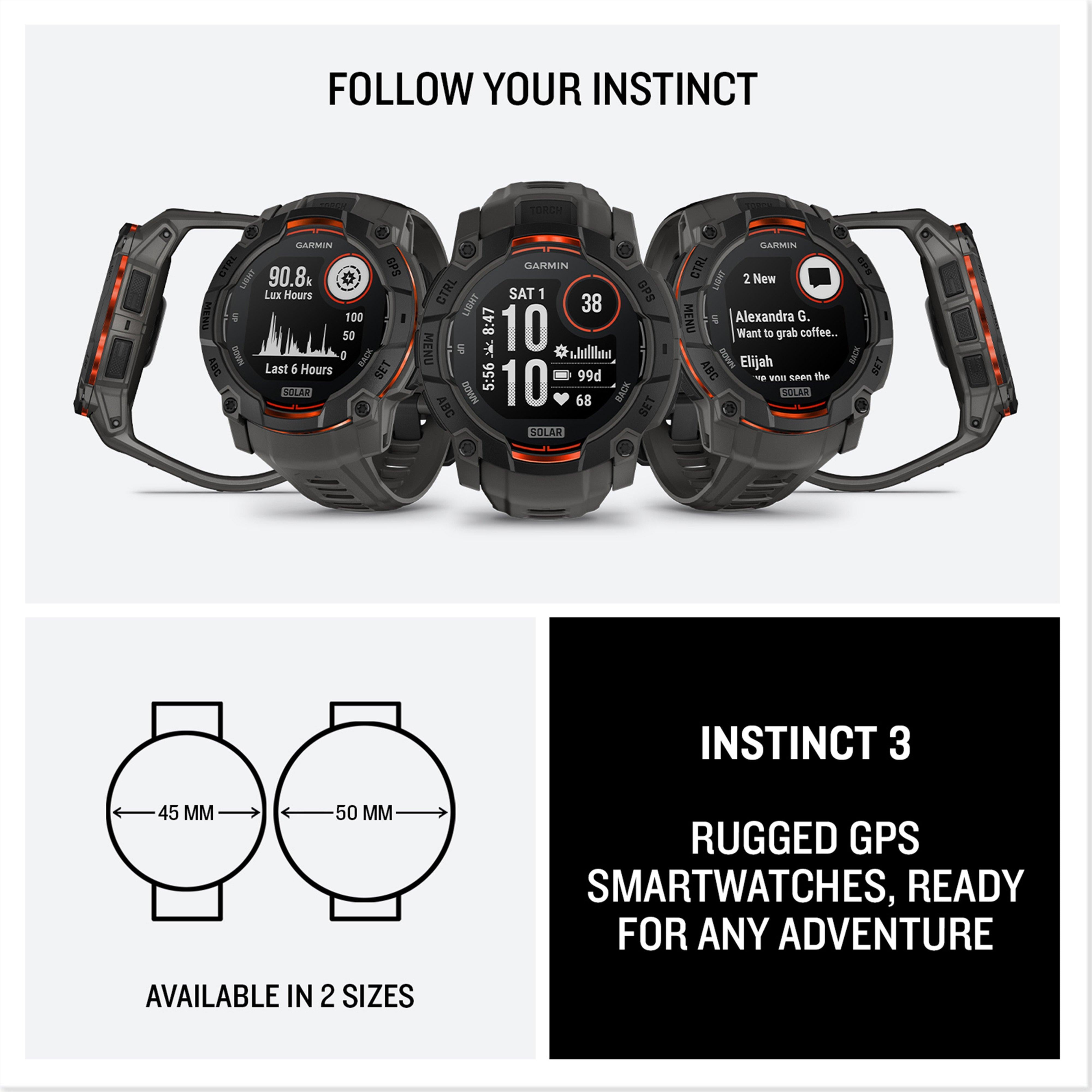 Grey Garmin Instinct® 3 Solar 50mm Multi-Sport Smartwatch – Blacks