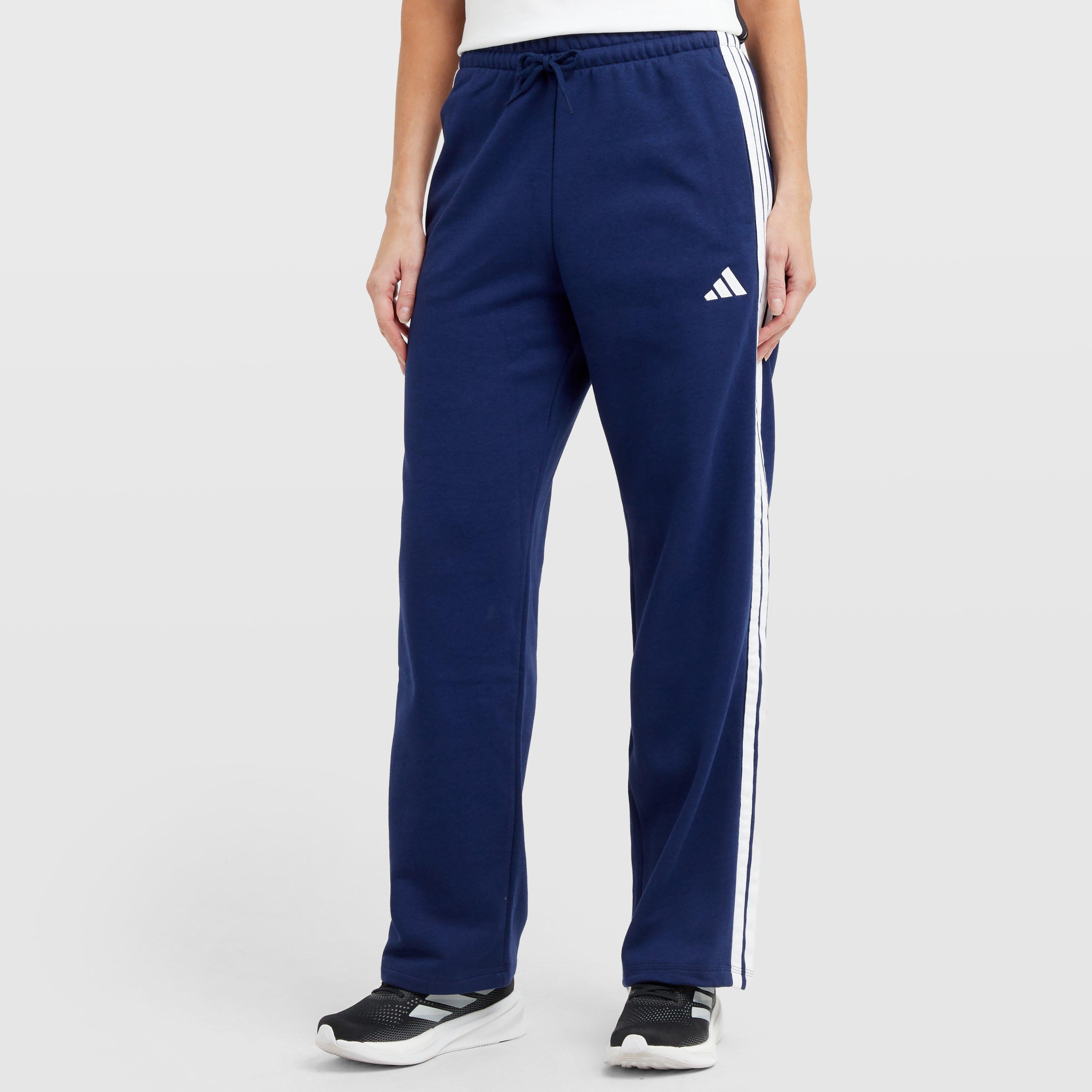 Blue adidas Women's Essentials 3-Stripes Open-Hem Fleece Pants