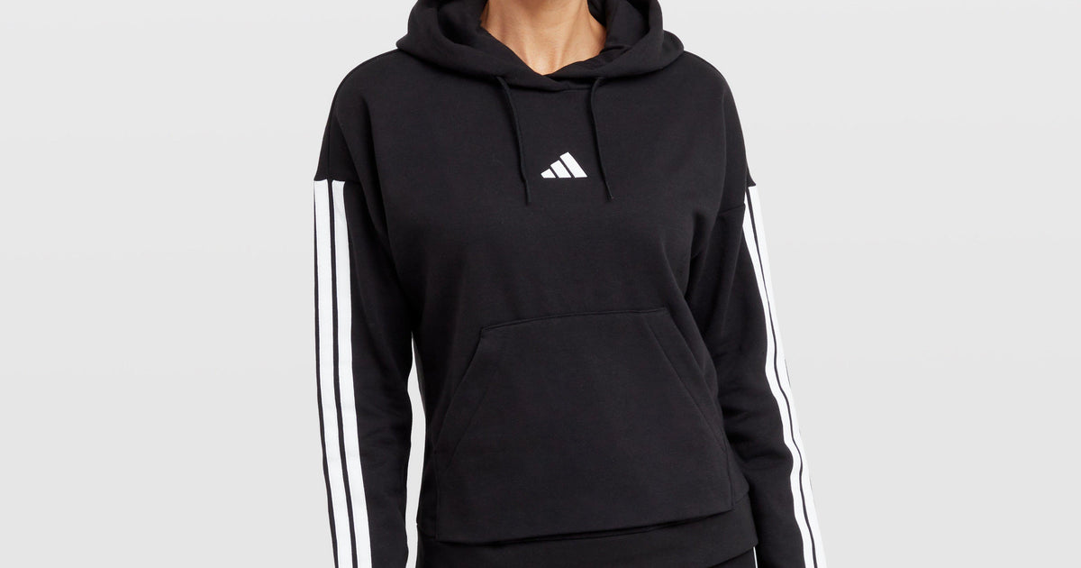 Adidas Women's Essentials 3-Stripes Full-Zip Fleece Hoodie (Black)