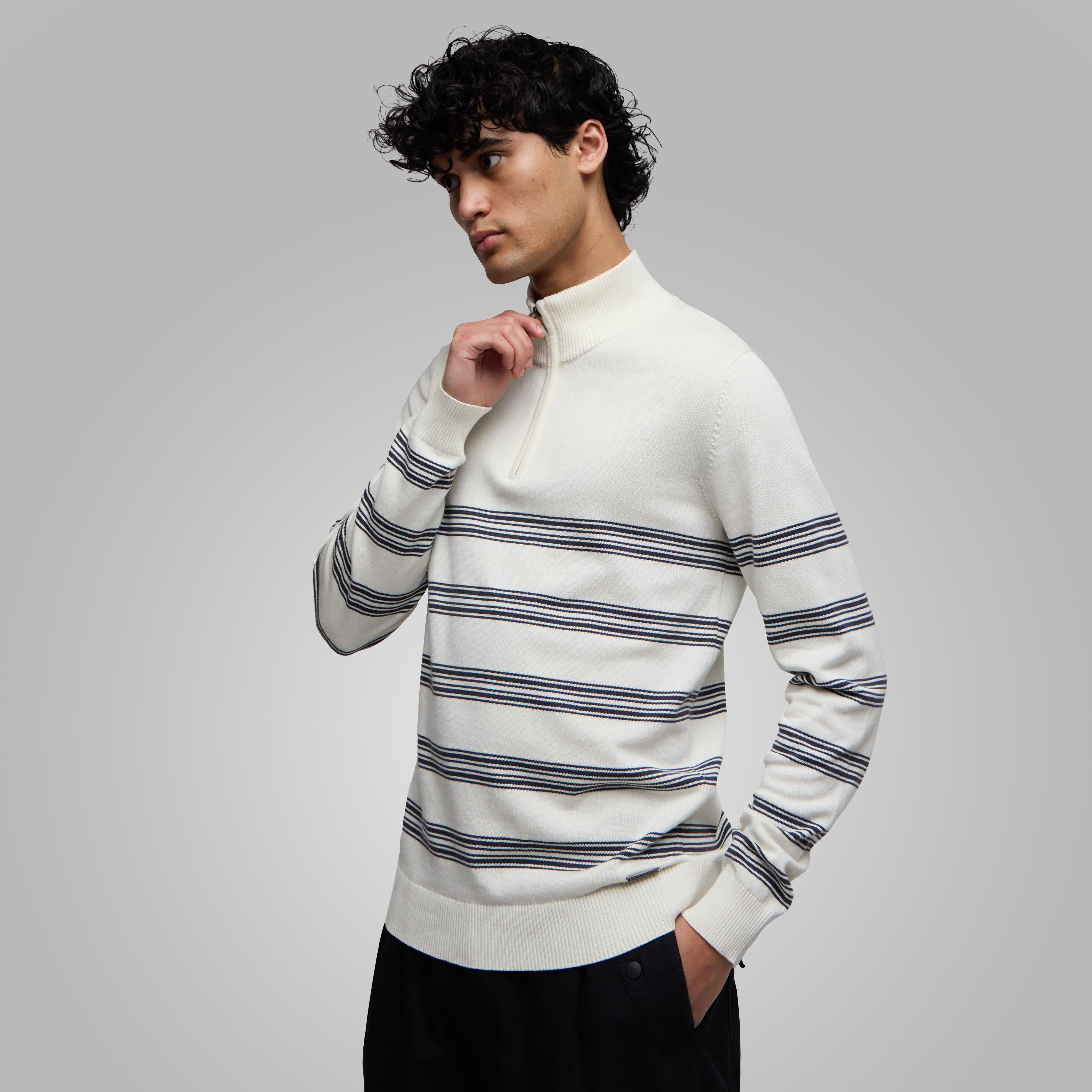 Men's Gunnar 1/4 Zip Fine Knit Stripe Jumper