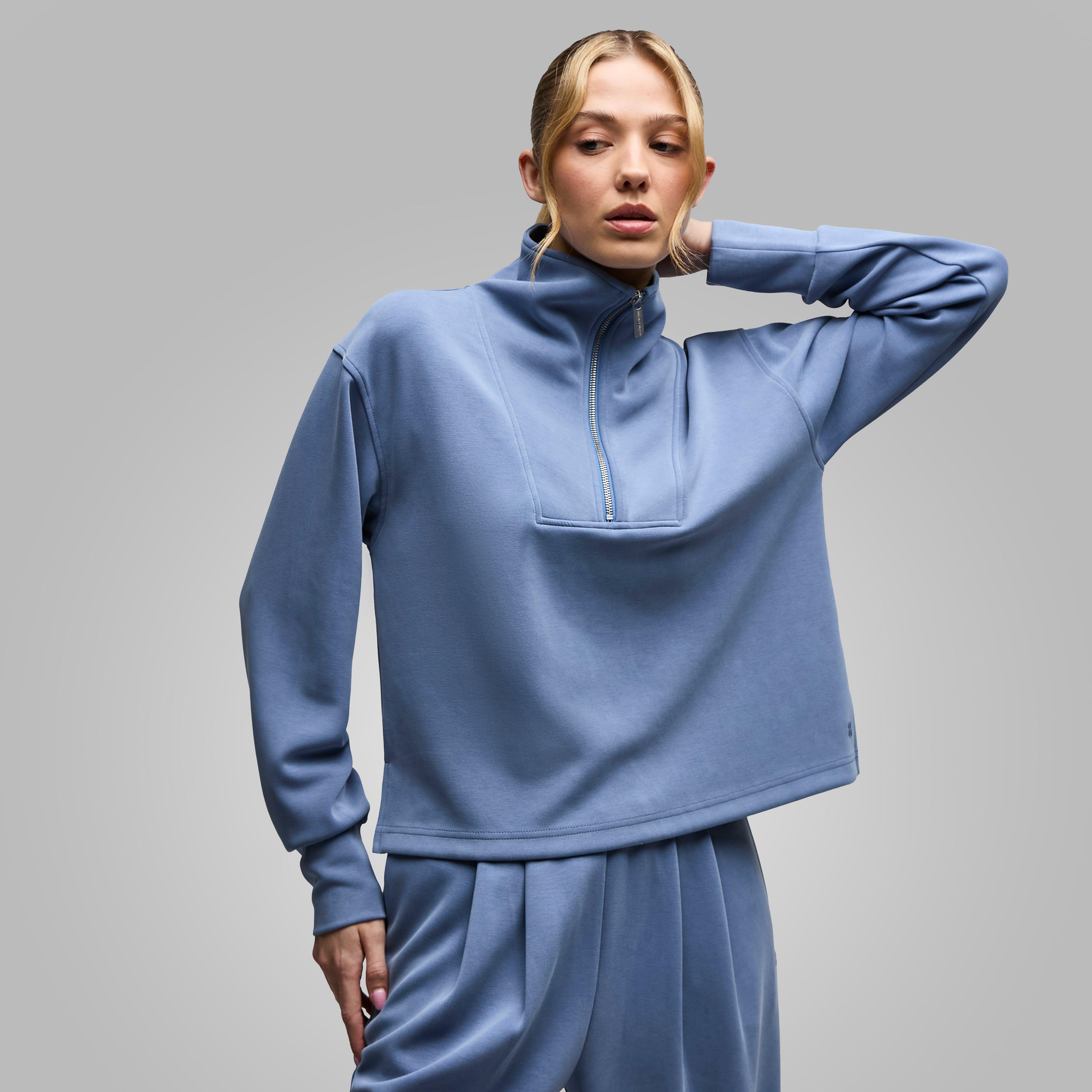 Women's Sand Wash Half Zip Crop Sweatshirt