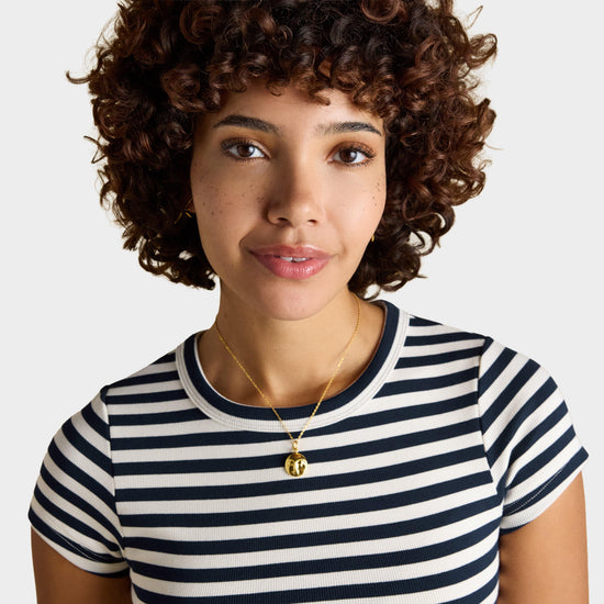 Women's Sophie Navy Striped Short Sleeve Ribbed Fitted T-Shirt