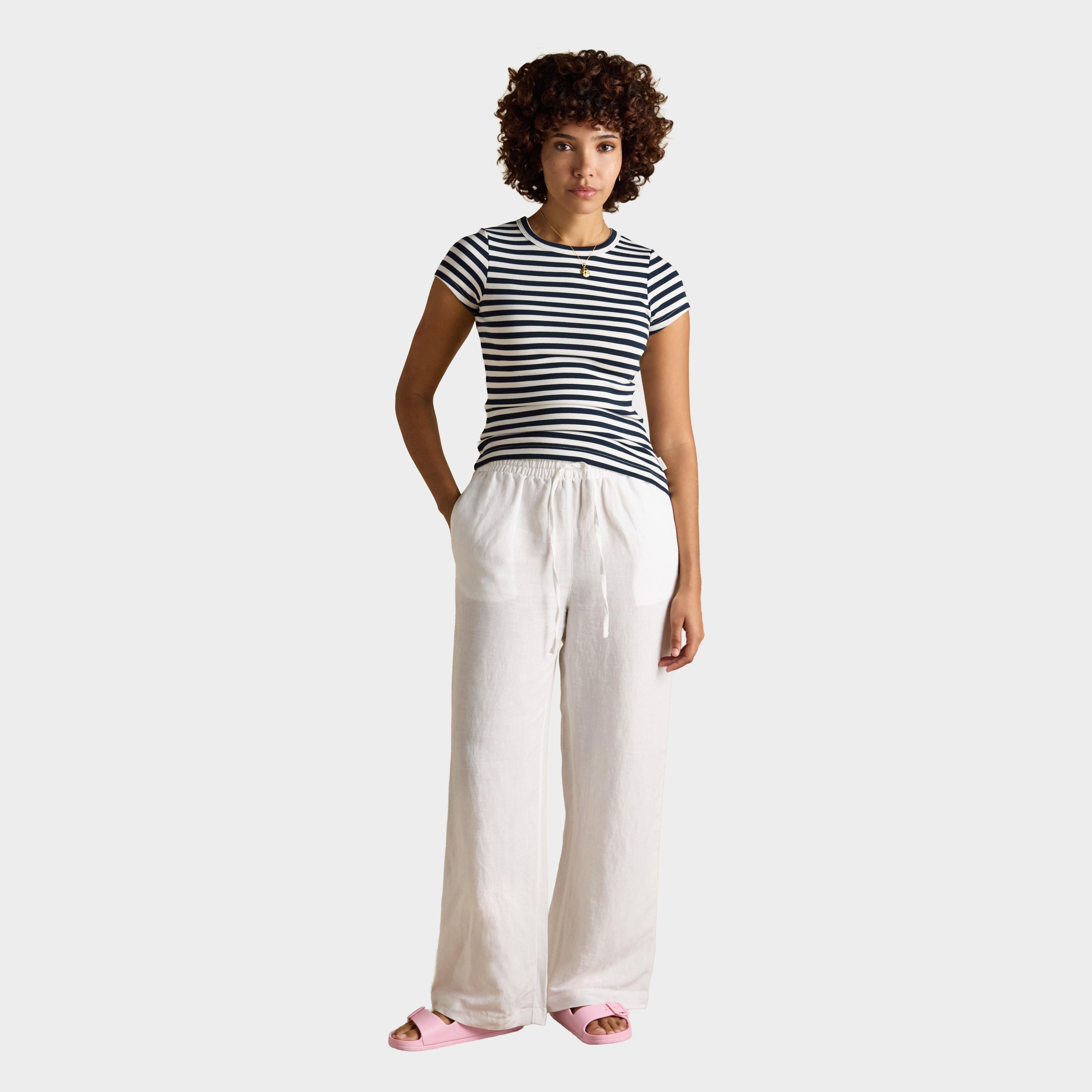 Women's Sophie Navy Striped Short Sleeve Ribbed Fitted T-Shirt