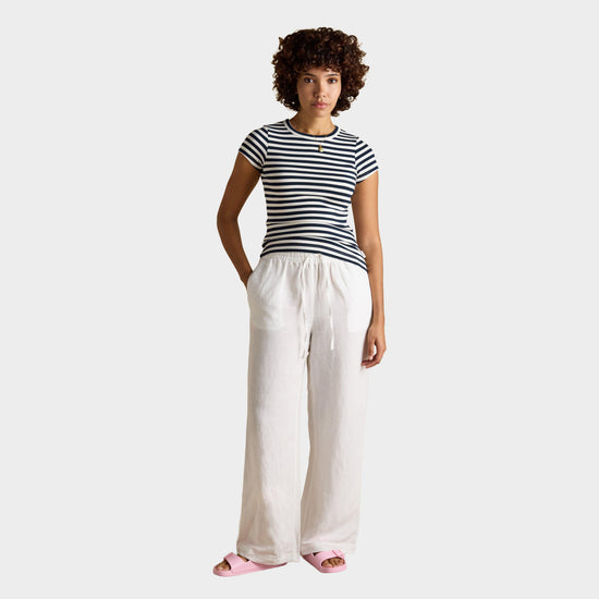 Women's Sophie Navy Striped Short Sleeve Ribbed Fitted T-Shirt