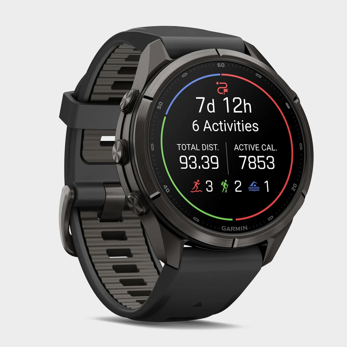 Garmin fenix® 9 Pro inReach® 43mm Carbon Grey DLC Titanium with Black/Pebble Grey Silicone Band
